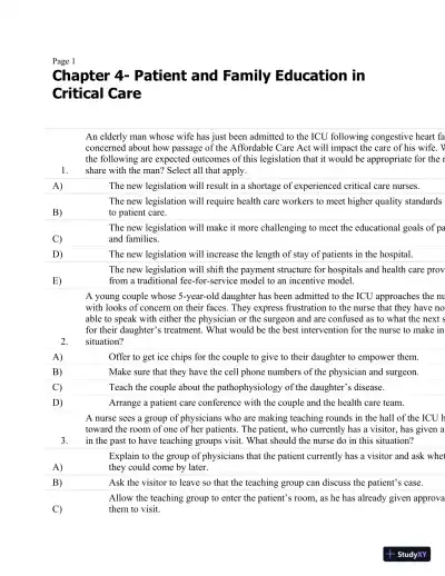 Test Bank For Critical Care Nursing: A Holistic Approach, 10th Edition - Page 20 preview image