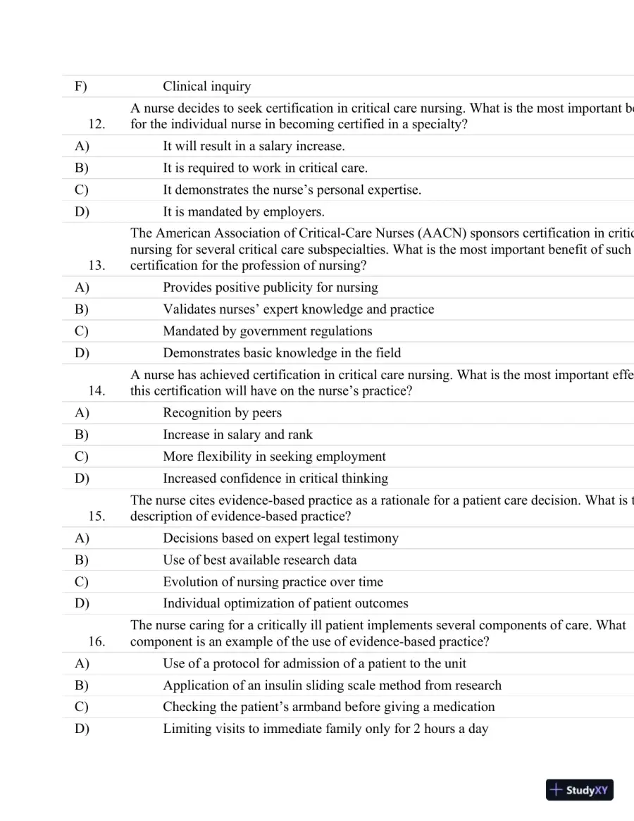 Test Bank For Critical Care Nursing: A Holistic Approach, 10th Edition, page 5