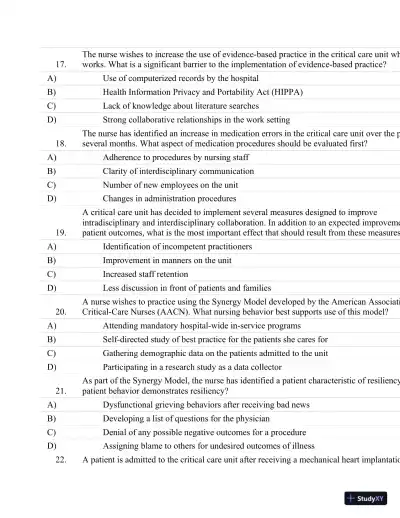 Test Bank For Critical Care Nursing: A Holistic Approach, 10th Edition - Page 6 preview image