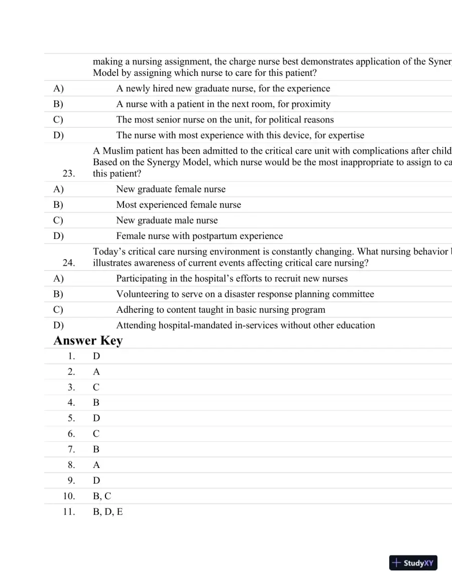 Test Bank For Critical Care Nursing: A Holistic Approach, 10th Edition, page 7
