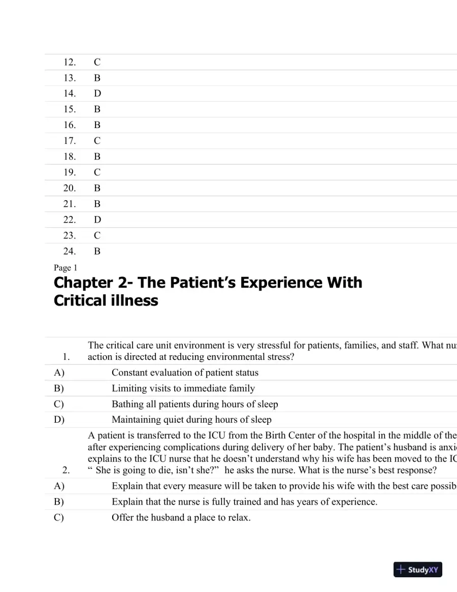 Test Bank For Critical Care Nursing: A Holistic Approach, 10th Edition, page 8