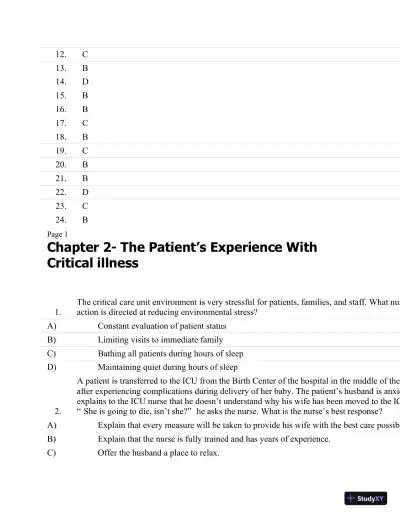 Test Bank For Critical Care Nursing: A Holistic Approach, 10th Edition - Page 8 preview image