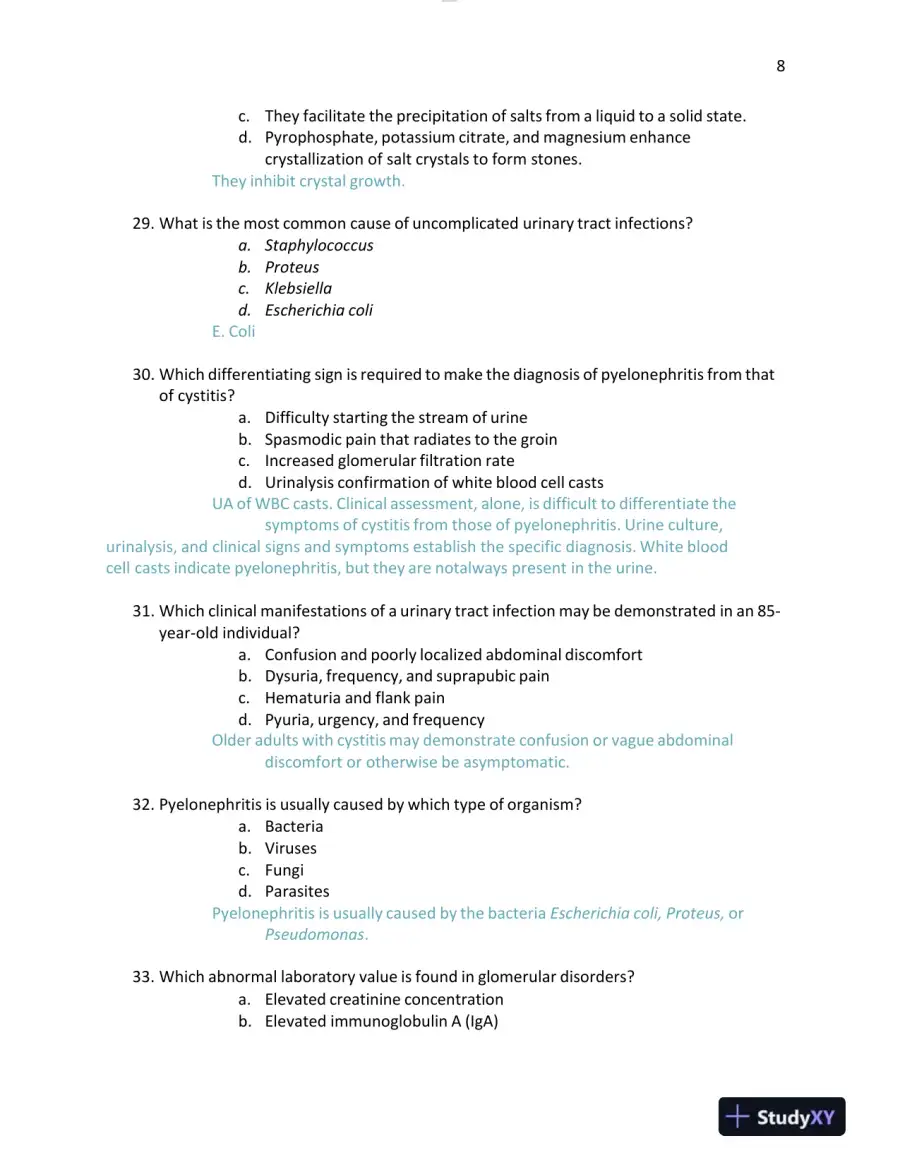 2023-2024 NURS611 Pathophysiology Exam 4 Version Test Bank With Answers (104 Solved Questions), page 9