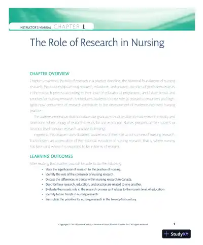 Nursing Research In Canada: Methods, Critical Appraisal, And Utilization, 3rd Canadian Edition Solution Manual - Page 1 preview image