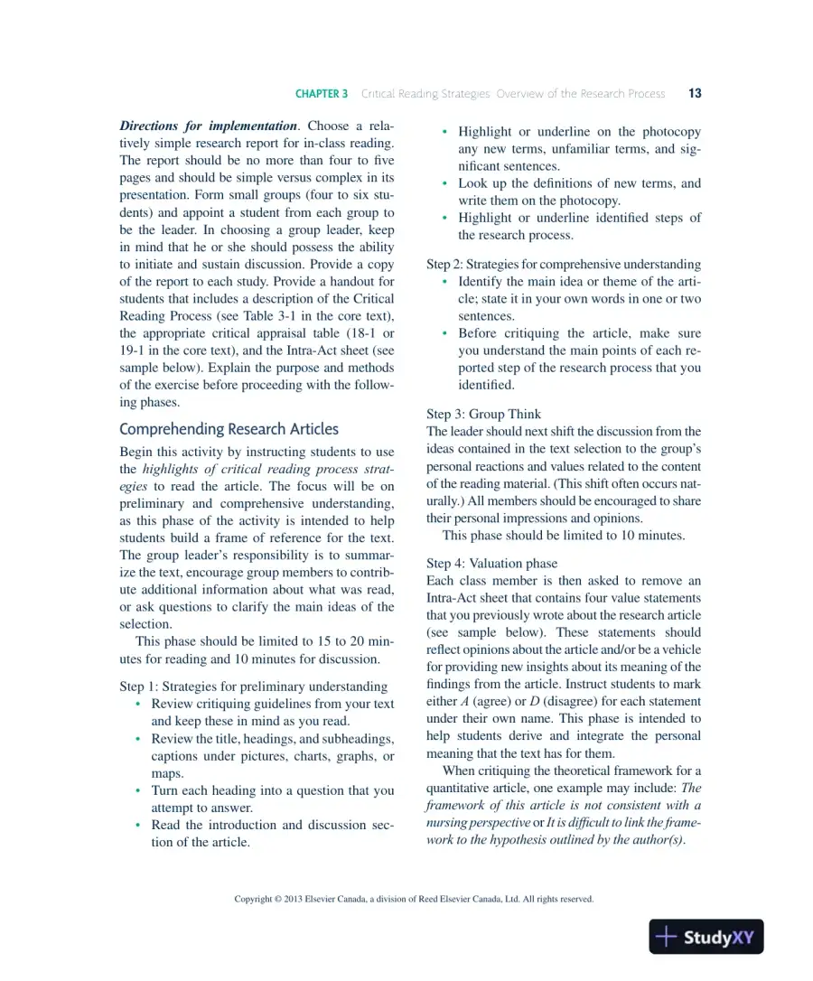Nursing Research In Canada: Methods, Critical Appraisal, And Utilization, 3rd Canadian Edition Solution Manual, page 14