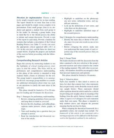 Nursing Research In Canada: Methods, Critical Appraisal, And Utilization, 3rd Canadian Edition Solution Manual - Page 14 preview image