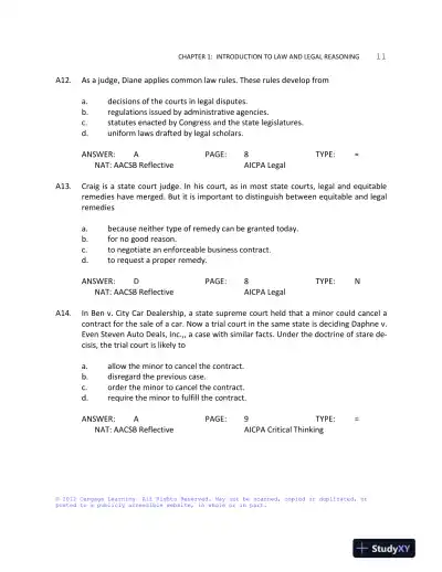 Test Bank For Business Law: Text And Cases: Legal, Ethical, Global, And Corporate Environment, 12th Edition - Page 12 preview image