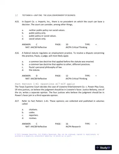 Test Bank For Business Law: Text And Cases: Legal, Ethical, Global, And Corporate Environment, 12th Edition - Page 13 preview image