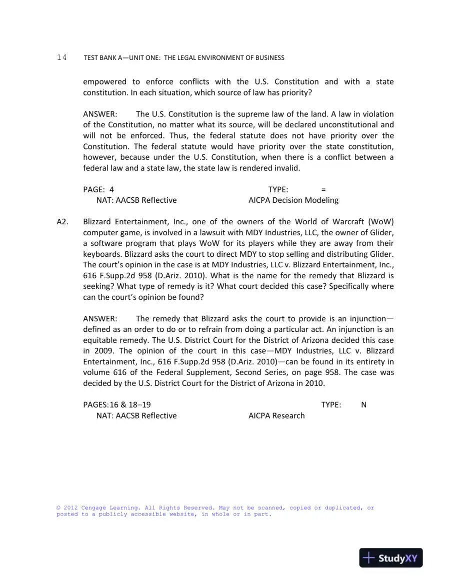 Test Bank For Business Law: Text And Cases: Legal, Ethical, Global, And Corporate Environment, 12th Edition, page 15