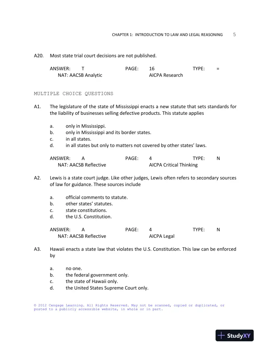 Test Bank For Business Law: Text And Cases: Legal, Ethical, Global, And Corporate Environment, 12th Edition, page 6