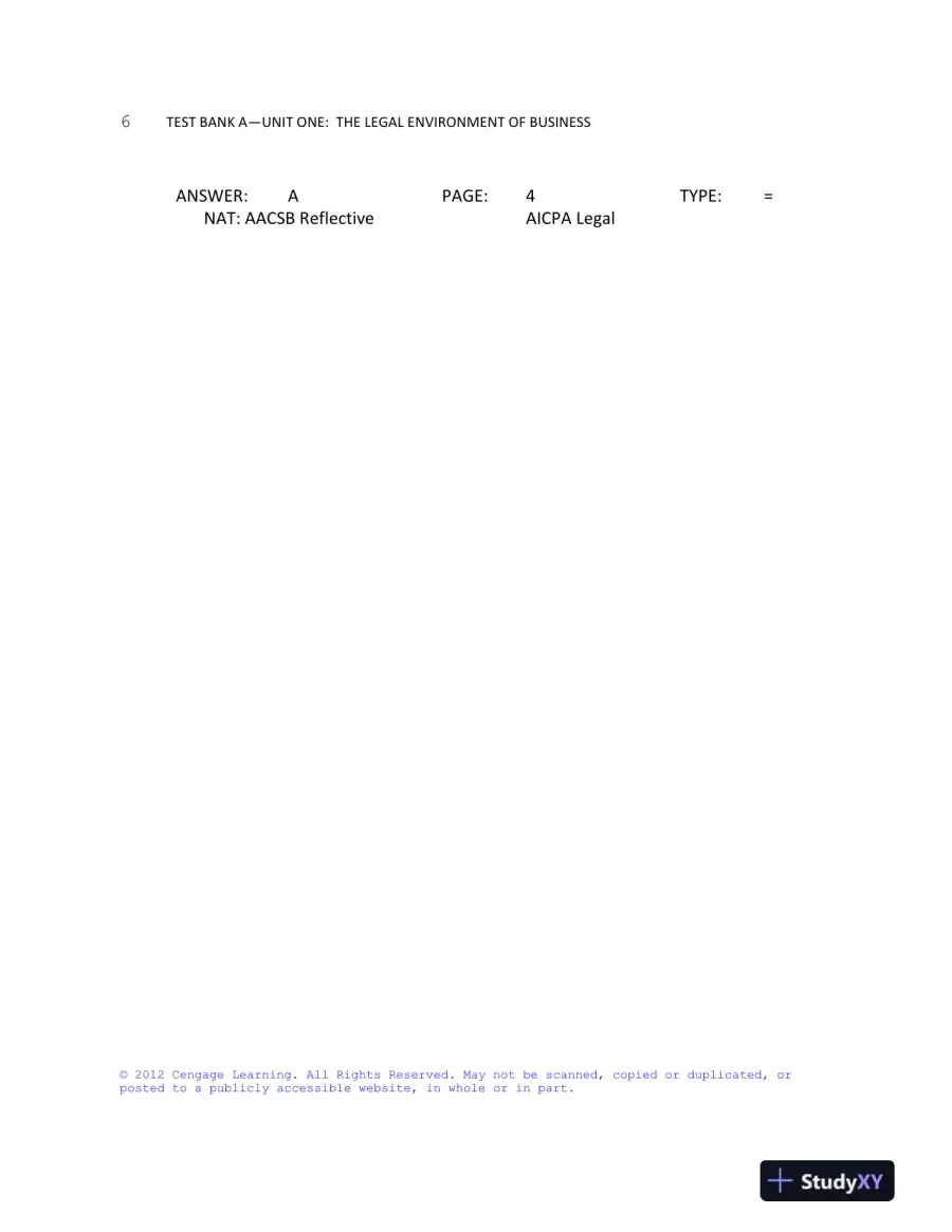 Test Bank For Business Law: Text And Cases: Legal, Ethical, Global, And Corporate Environment, 12th Edition, page 7