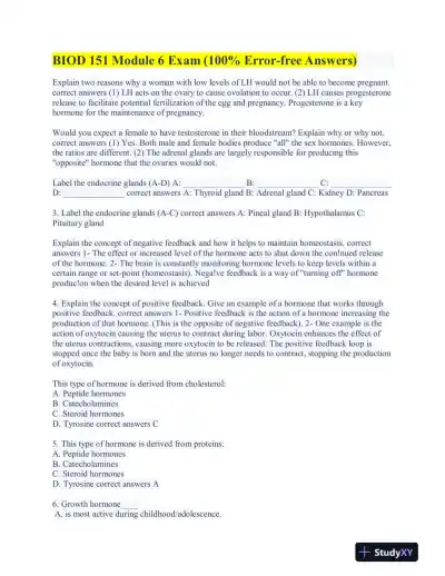 BIOD151 Maternal Newborn Module Exam With Answers (26 Solved Questions) - Page 1 preview image