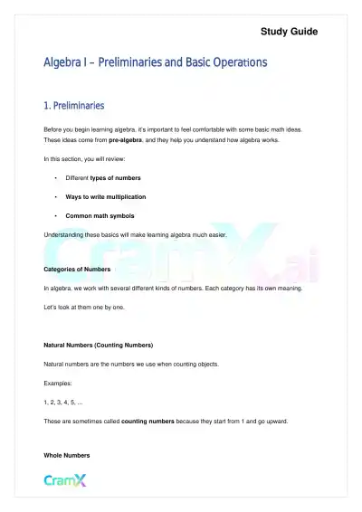 Algebra I – Preliminaries and Basic Operations - Page 1 preview image