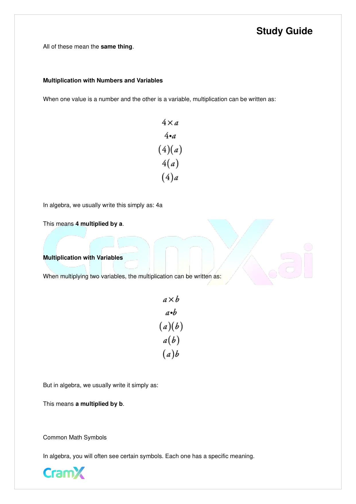 Algebra I – Preliminaries and Basic Operations - Page 7 preview image