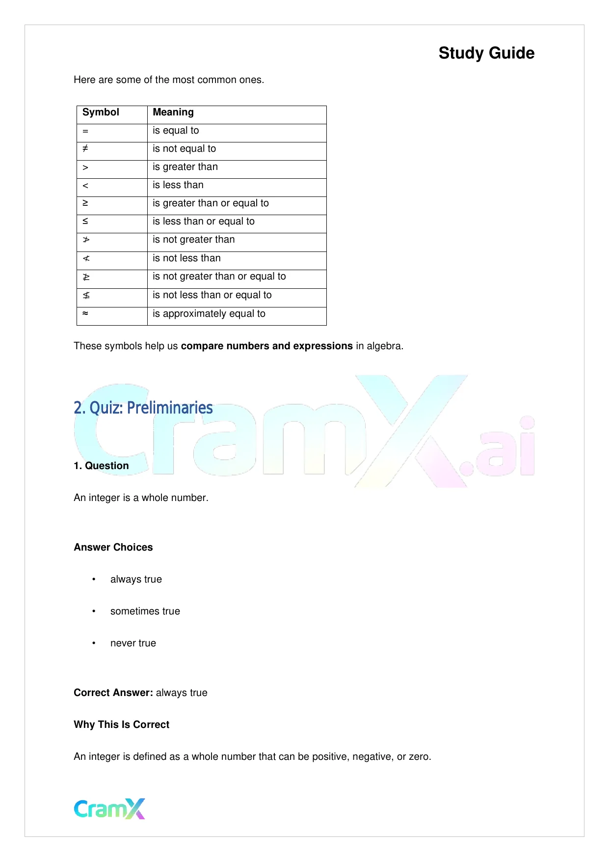 Algebra I – Preliminaries and Basic Operations - Page 8 preview image