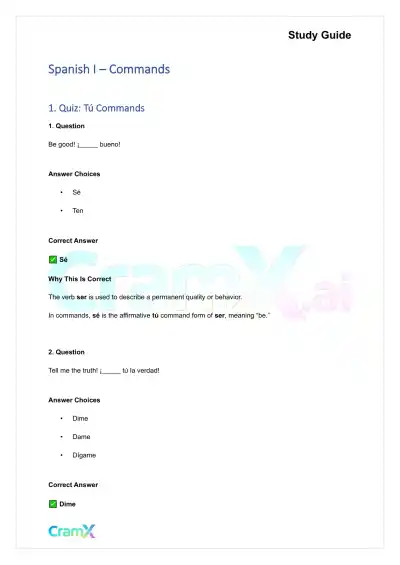 Spanish I - Commands - Page 1 preview image