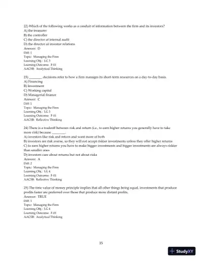 Test Bank for Principles of Managerial Finance, 15th Edition - Page 17 preview image