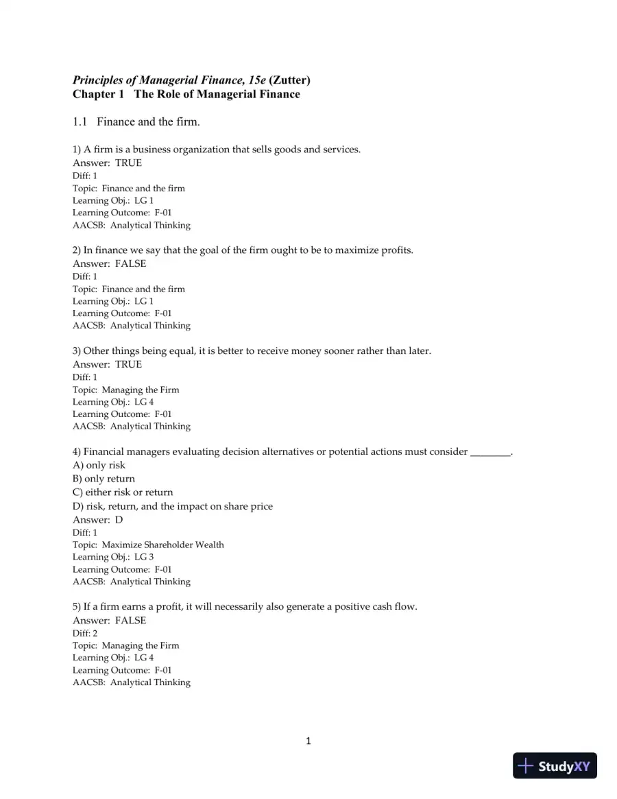 Test Bank for Principles of Managerial Finance, 15th Edition, page 3