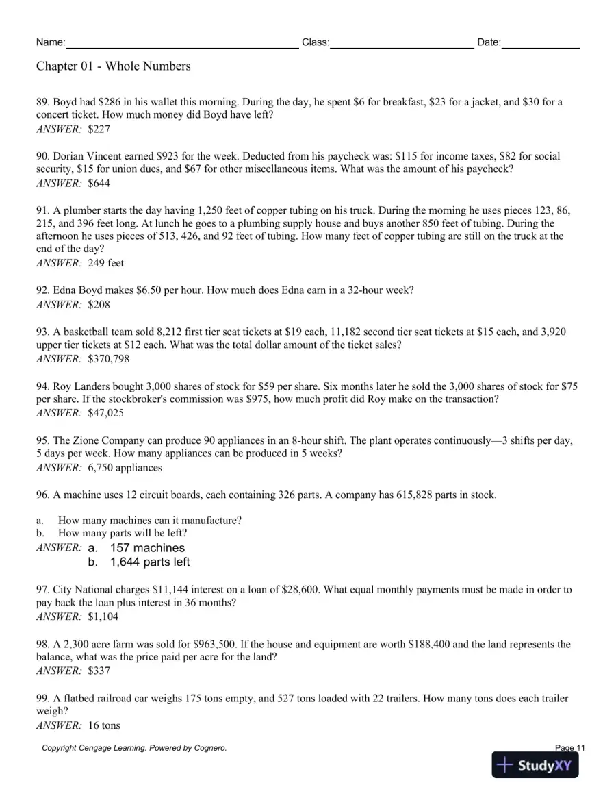 Contemporary Mathematics for Business and Consumers, Brief 8th Edition Test Bank, page 12
