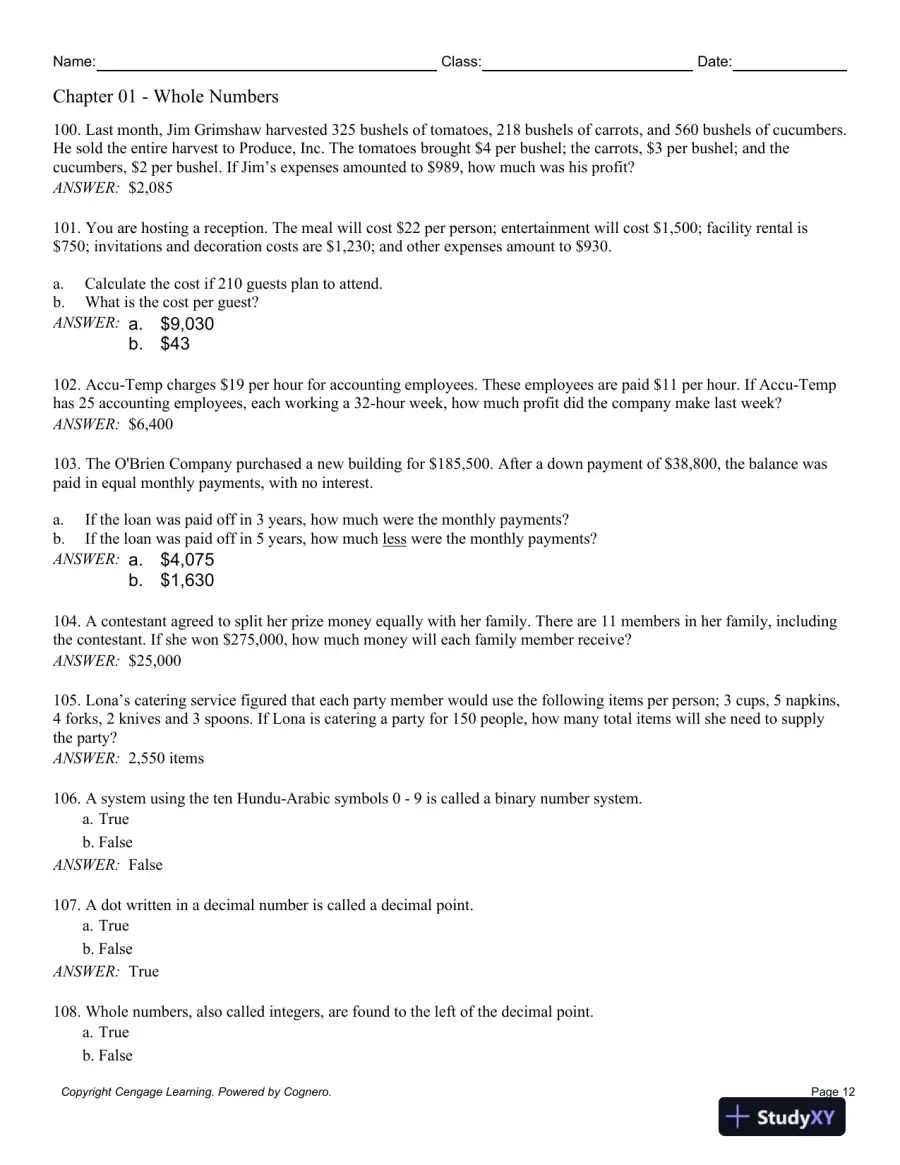 Contemporary Mathematics for Business and Consumers, Brief 8th Edition Test Bank, page 13