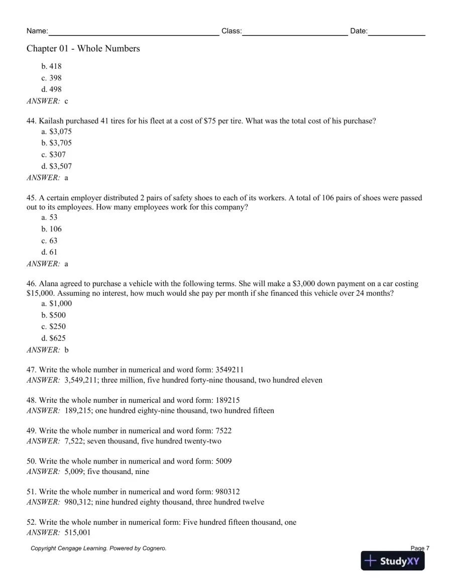Contemporary Mathematics for Business and Consumers, Brief 8th Edition Test Bank, page 8