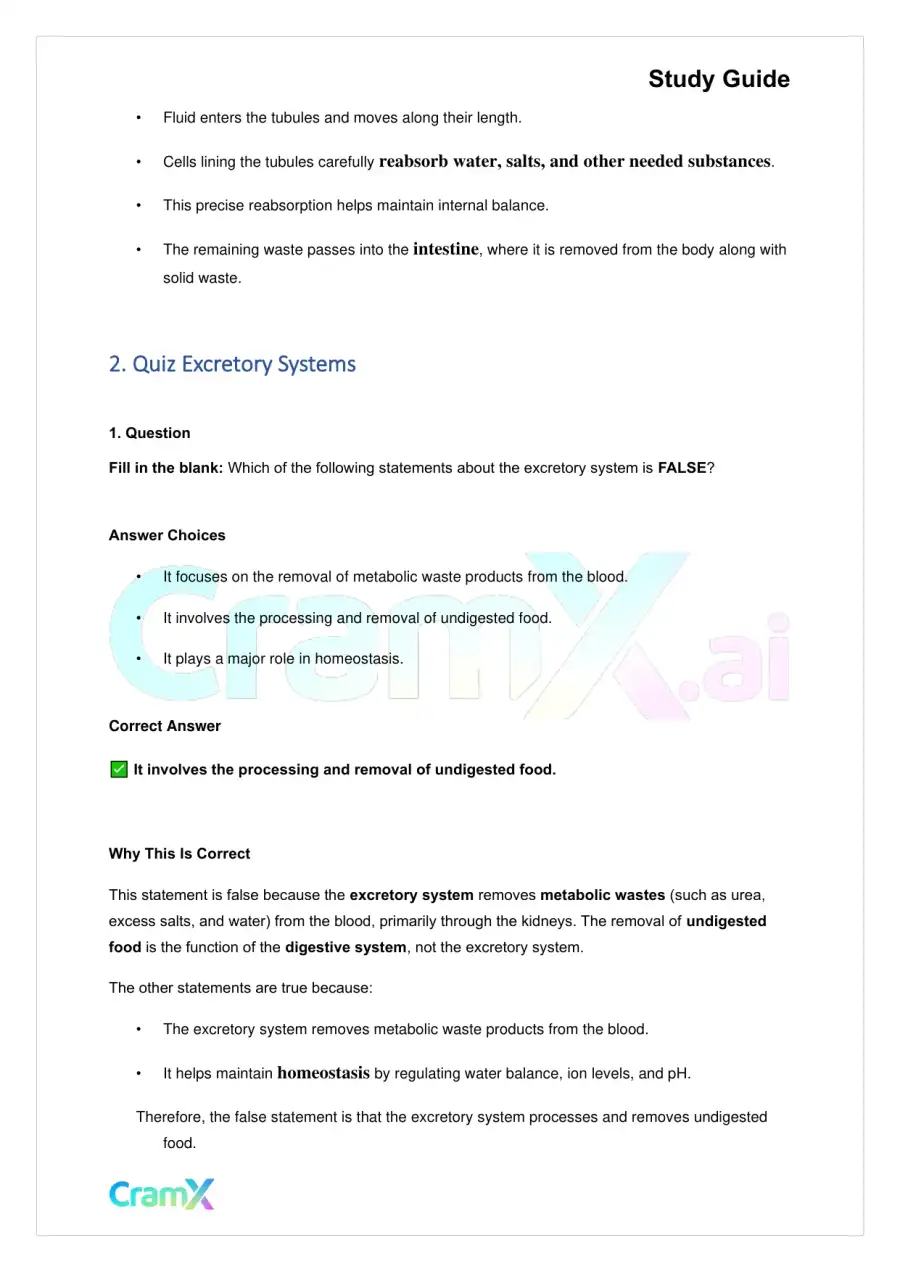 Biology - Excretion and Homeostasis, page 3