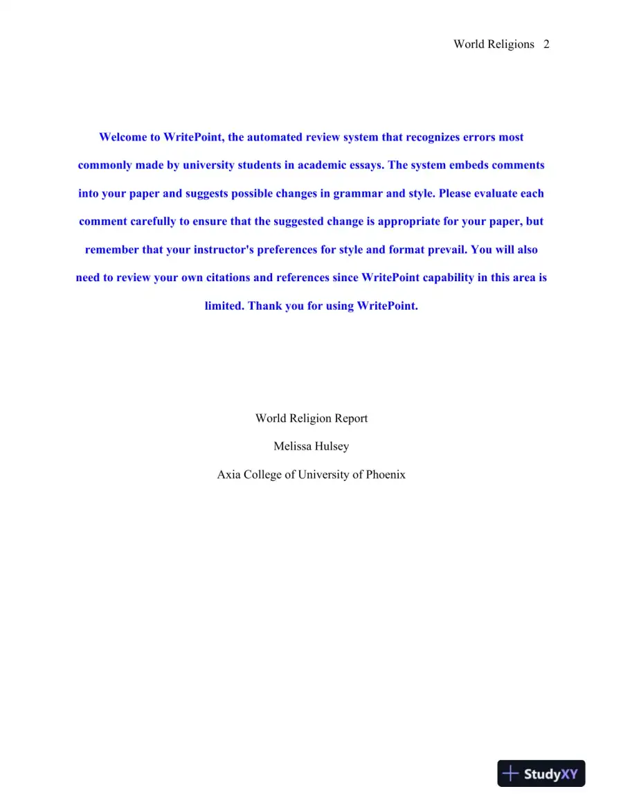 World Religion Report - Axia College of University of Phoenix, page 3