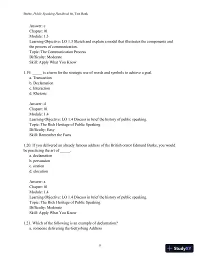Test Bank for Public Speaking Handbook, 6th Edition - Page 10 preview image