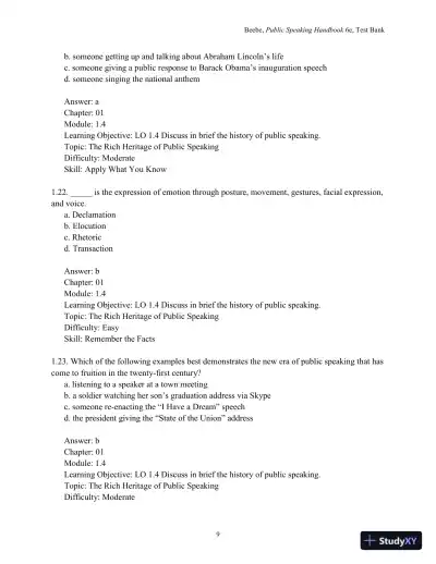 Test Bank for Public Speaking Handbook, 6th Edition - Page 11 preview image