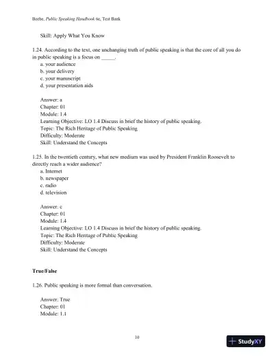 Test Bank for Public Speaking Handbook, 6th Edition - Page 12 preview image