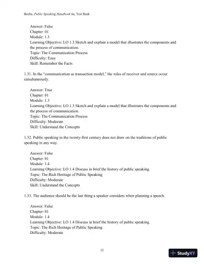 Test Bank for Public Speaking Handbook, 6th Edition - Page 14 preview image