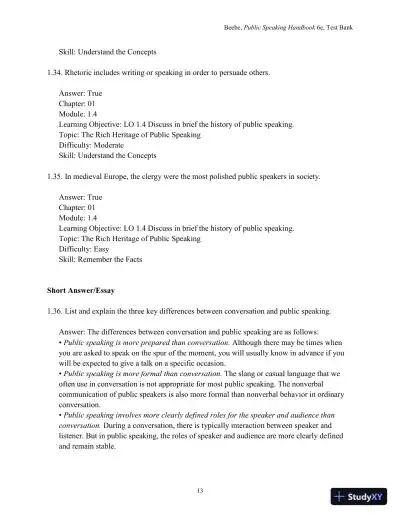 Test Bank for Public Speaking Handbook, 6th Edition - Page 15 preview image