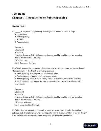 Test Bank for Public Speaking Handbook, 6th Edition - Page 3 preview image