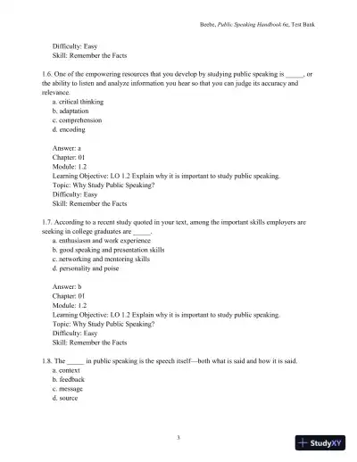 Test Bank for Public Speaking Handbook, 6th Edition - Page 5 preview image