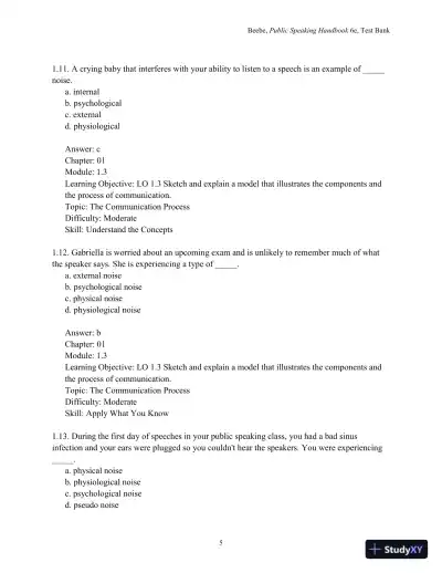 Test Bank for Public Speaking Handbook, 6th Edition - Page 7 preview image