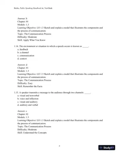Test Bank for Public Speaking Handbook, 6th Edition - Page 8 preview image