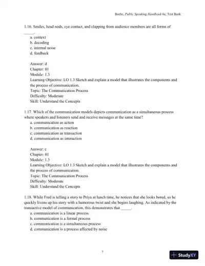 Test Bank for Public Speaking Handbook, 6th Edition - Page 9 preview image