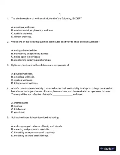 Core Concepts in Health, Canadian Edition Test Bank - Page 1 preview image