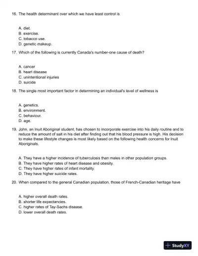 Core Concepts in Health, Canadian Edition Test Bank - Page 5 preview image