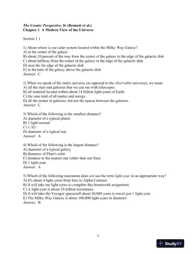 Test Bank for The Cosmic Perspective, 7th Edition - Page 1 preview image