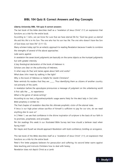BIBL 104 Quiz 8: Correct Answers and Key Concepts - Page 1 preview image