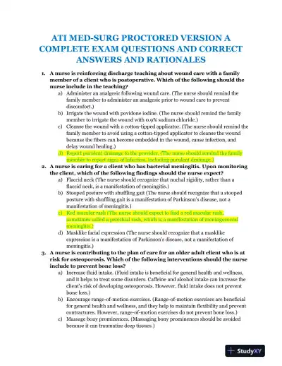 ATI Medical Surgical Nursing Proctored Exam With Answers (90 Solved Questions) - Page 1 preview image