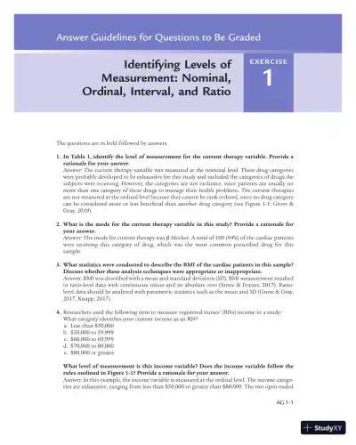 Solution Manual For Statistics for Nursing Research: A Workbook for Evidence-Based Practice, 3rd Edition - Page 1 preview image