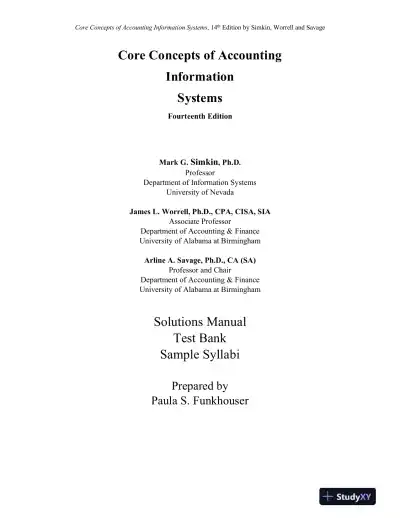 Solution Manual for Core Concepts of Accounting Information Systems, 14th Edition - Page 1 preview image