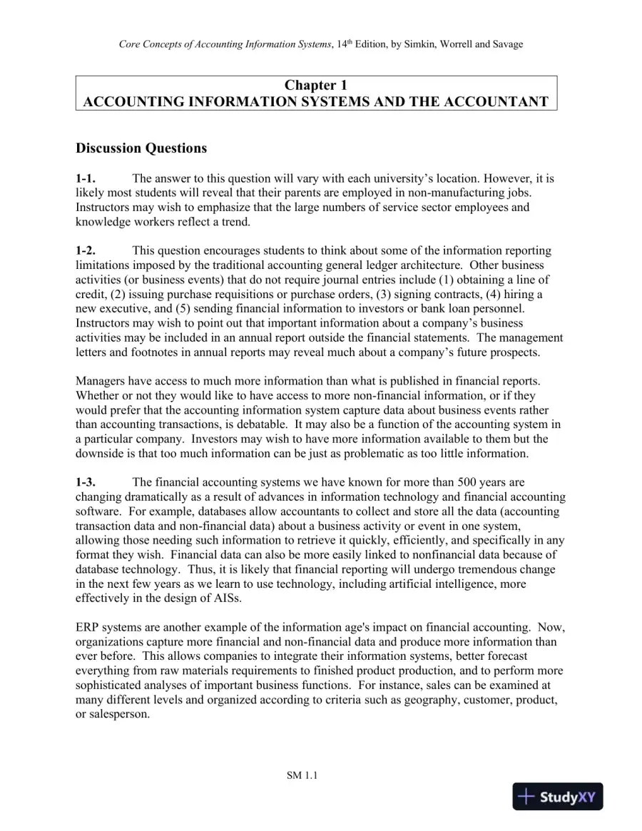 Solution Manual for Core Concepts of Accounting Information Systems, 14th Edition, page 6