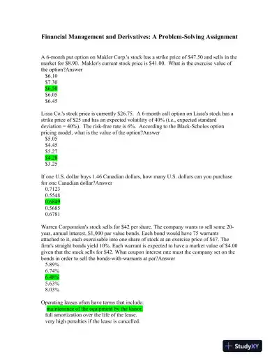 Financial Management and Derivatives: A Problem-Solving Assignment - Page 1 preview image