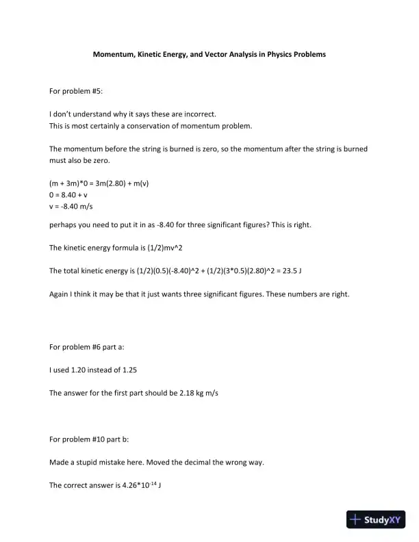 Momentum, Kinetic Energy, And Vector Analysis In Physics Problems - Page 1 preview image
