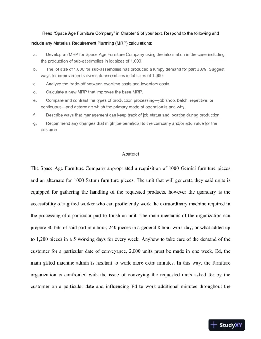 BUS 644 Week 6 Final Paper Space Age Furniture Problem, page 3