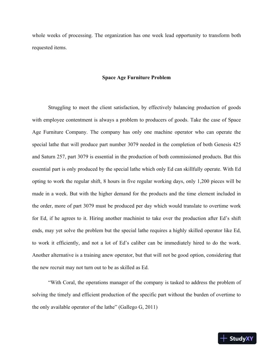 BUS 644 Week 6 Final Paper Space Age Furniture Problem, page 4