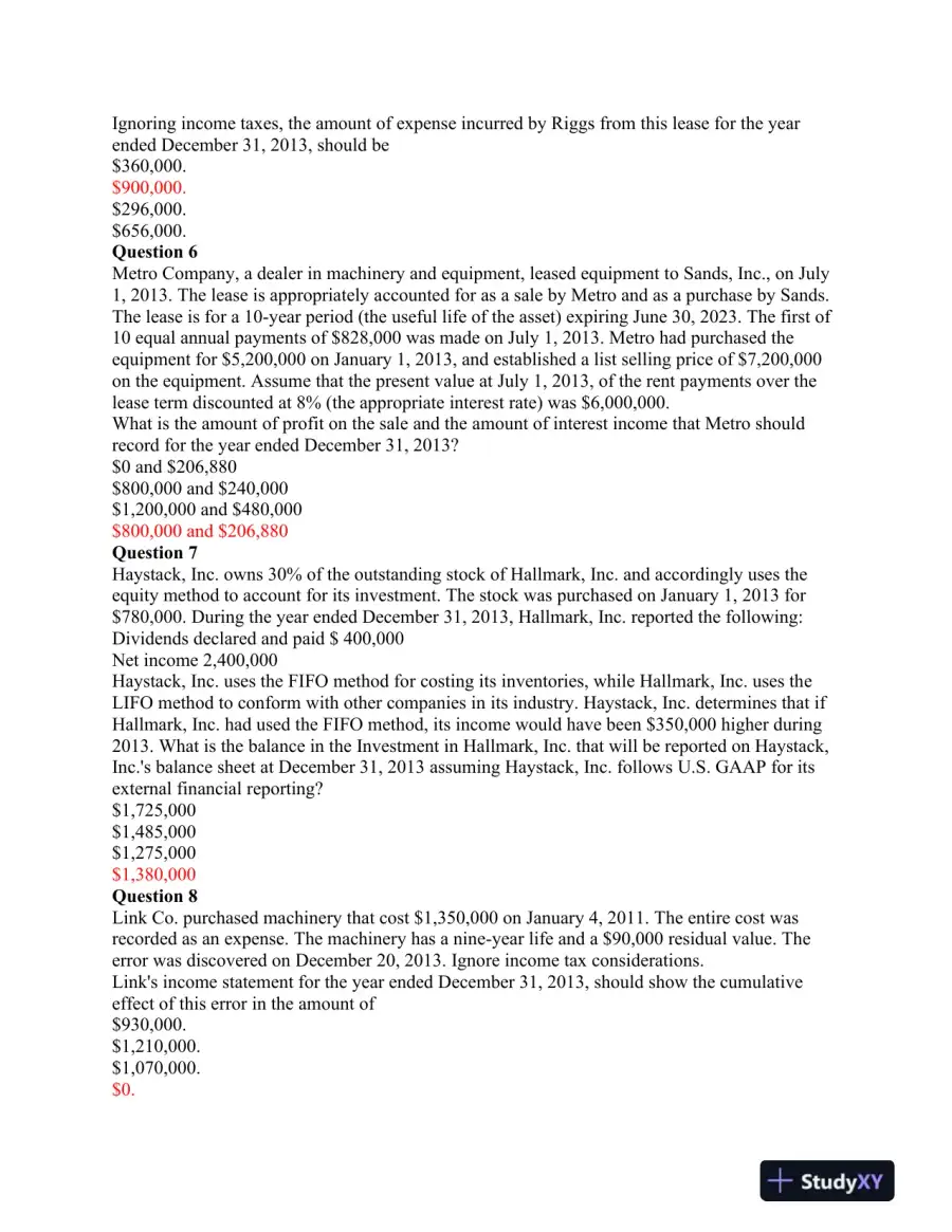 ACC305 Final Exam: Leasing, Accounting Policies, and Financial Reporting, page 3